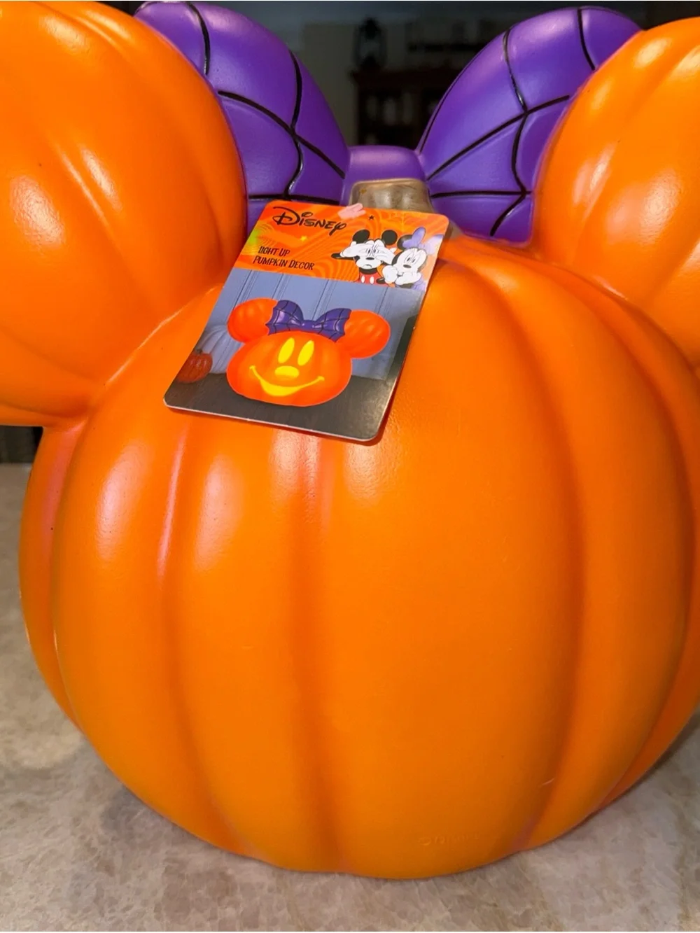Disney Orange Pumpkin Minnie Jack‑O‑Lantern with Purple Bow